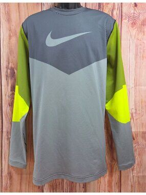 Nike Pro Dri-Fit Long Sleeve Fitted Shirt XL Yellow & Gray Striped Activewear